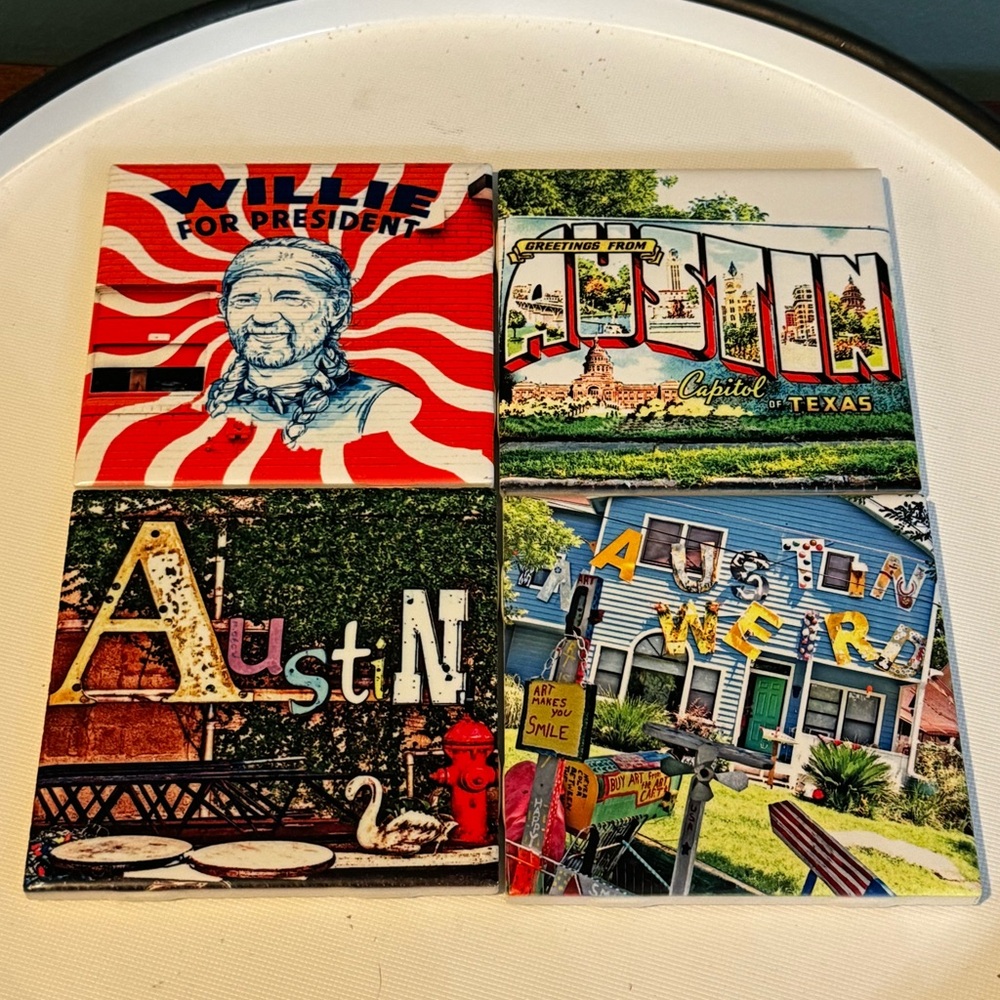 Set of 4 South Austin Gallery tile coasters - Willie Nelson and Austin Texas